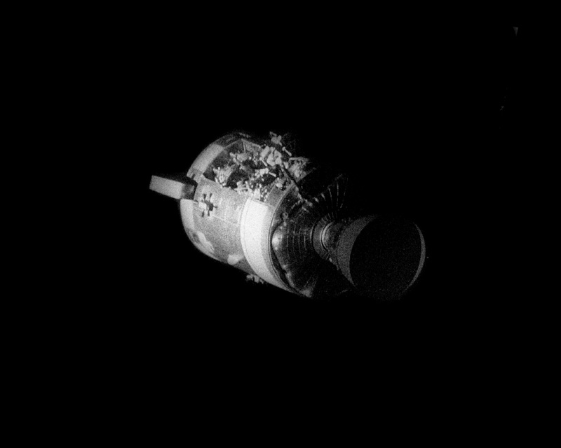 Apollo 13 photo of Damaged Spacecraft